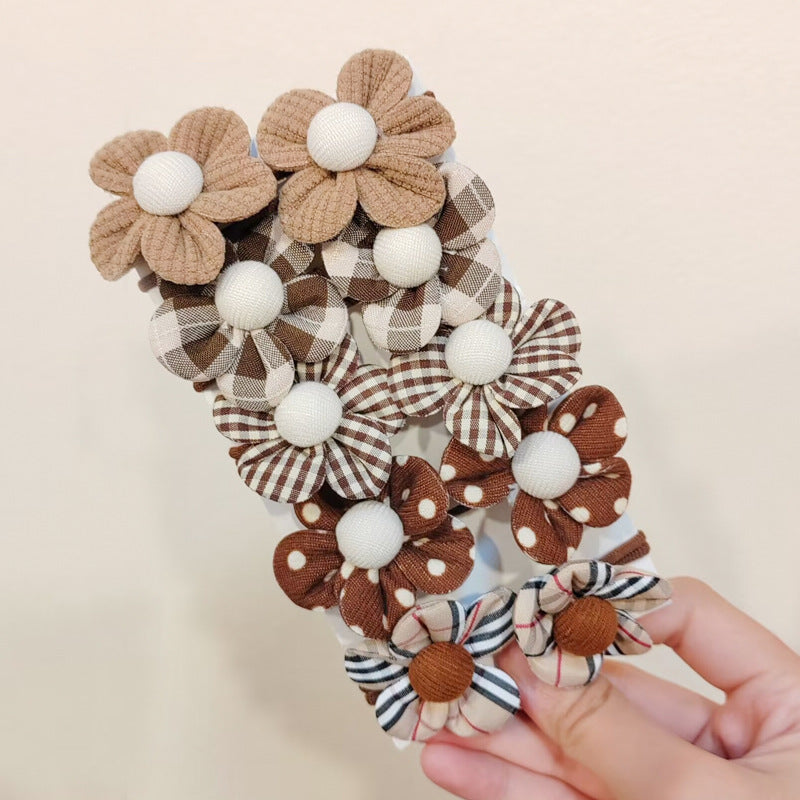 Lait Coffee Color Hair Ties pour les filles - Floral Pattern Bandes de cheveux élastiques Set pour la queue de cheval