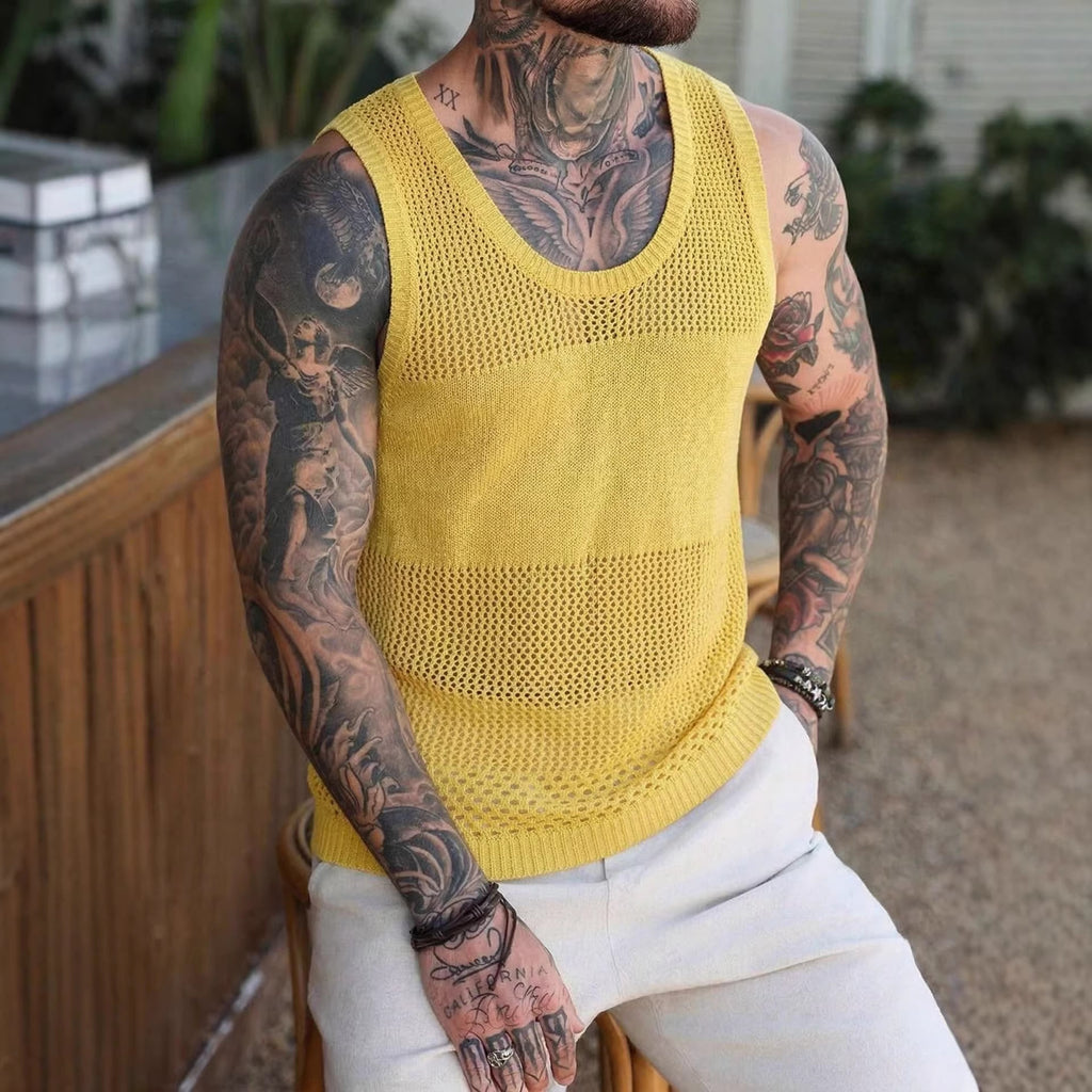 Veste à mailles creuses jaunes pour hommes