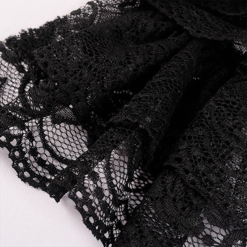Tissu de chemise vintage Brodé Dentelle Noir Détail Bow Tie
