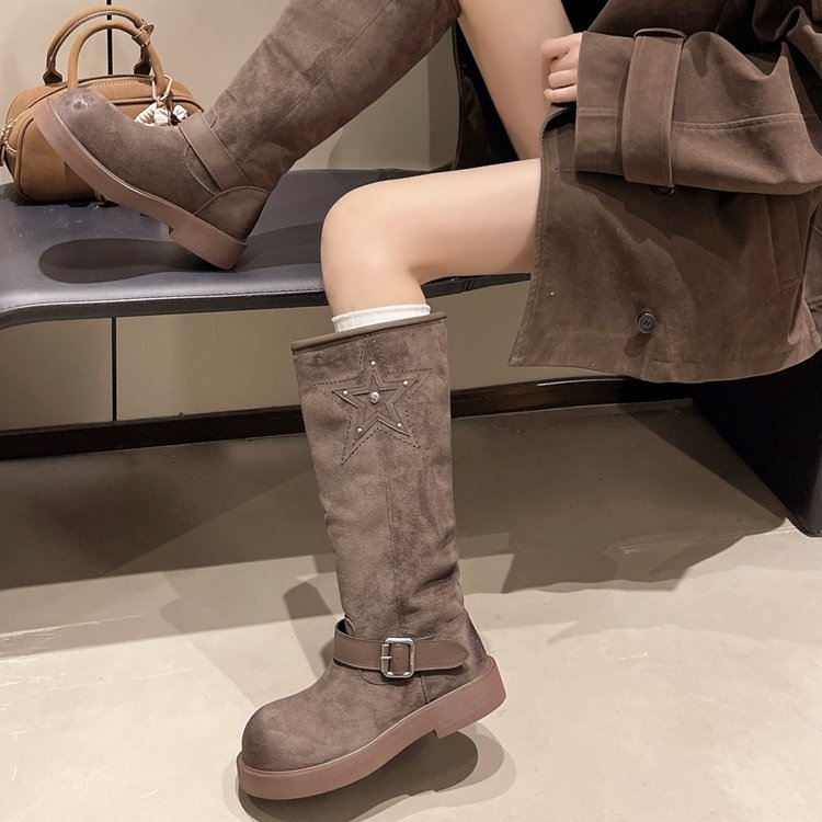 Plateforme d'hiver d'automne pour femmes Nubuck Tall Bottes