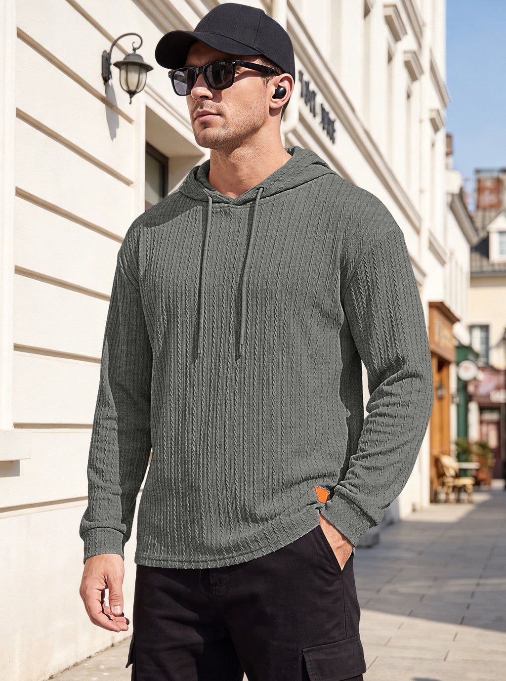 Hommes Jacquard demi-zip Hoodie Pullover tricot