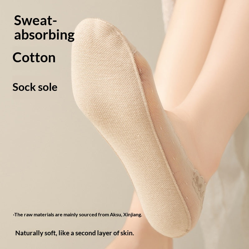 Femmes Dentelle Invisible chaussons sans spectacle avec silicone antidérapant