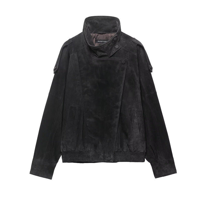 Veste de motard en cuir texturé pour femmes