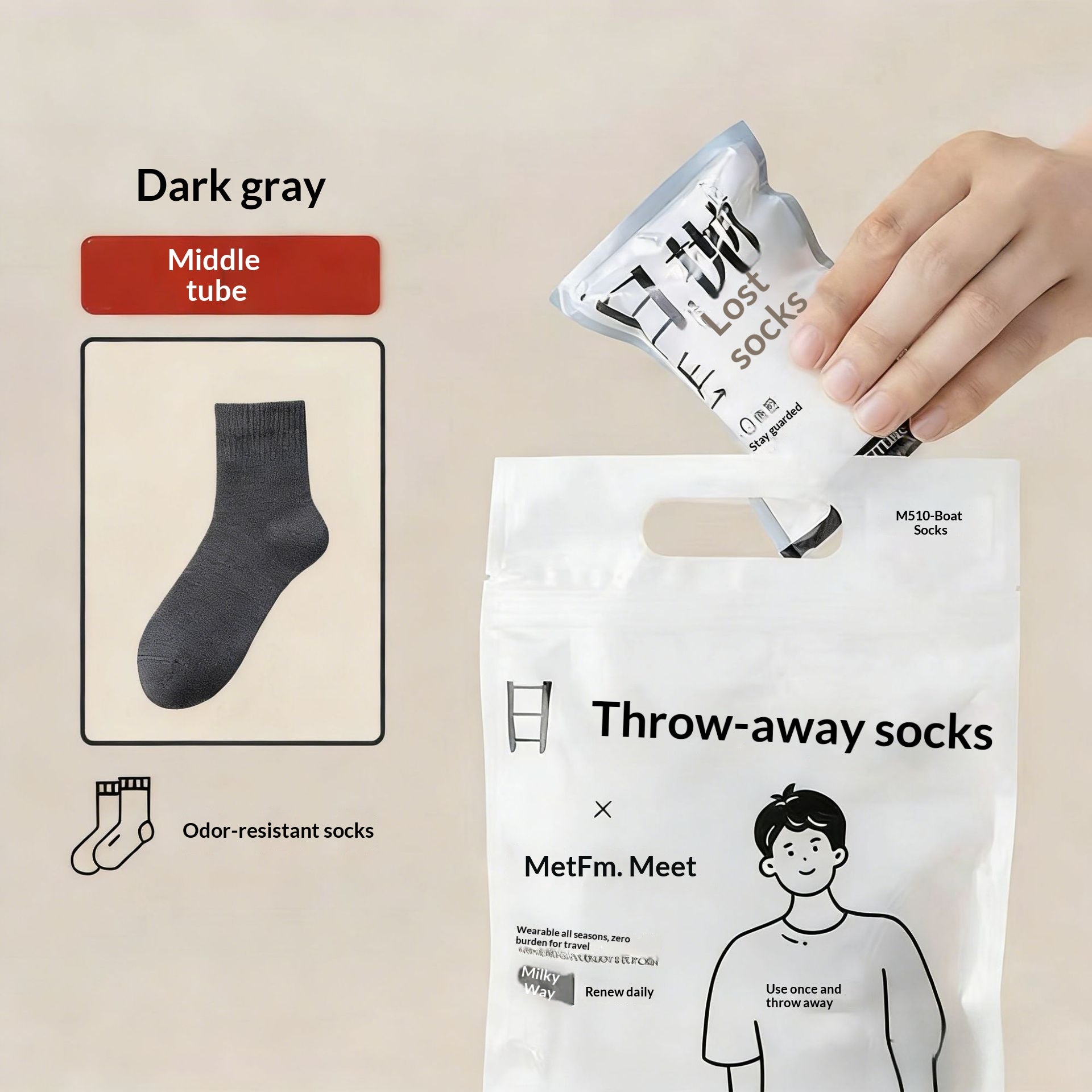 Chaussettes de sport de longueur moyenne, adaptées aux voyages