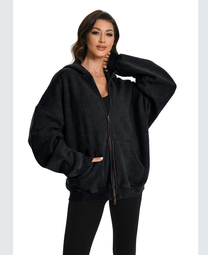 Women Oversized Hoodie with Double Zippers