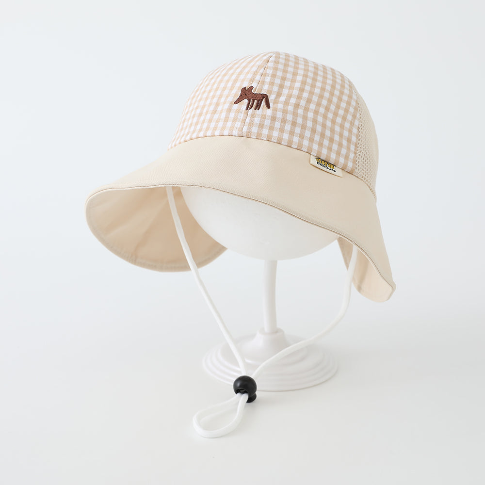 Été Garçons et filles' Checkered Pointed-mouth Fox Brodé Chapeau de pêche avec tissu net