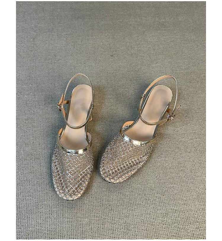 Sandales d'orteils fermées en mailles creuses de style français pour femmes