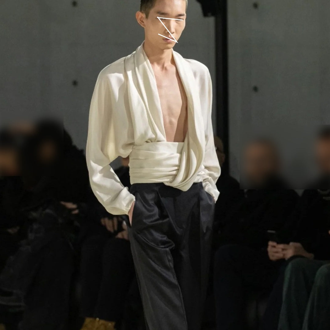 T-shirt à manches longues plissées en drap de taille basse