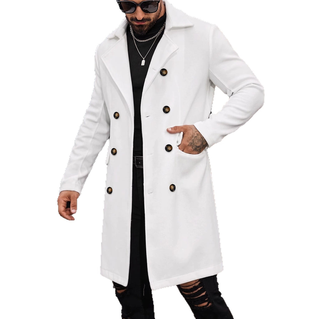 Manteau de tranchée de longueur moyenne en laine pour hommes