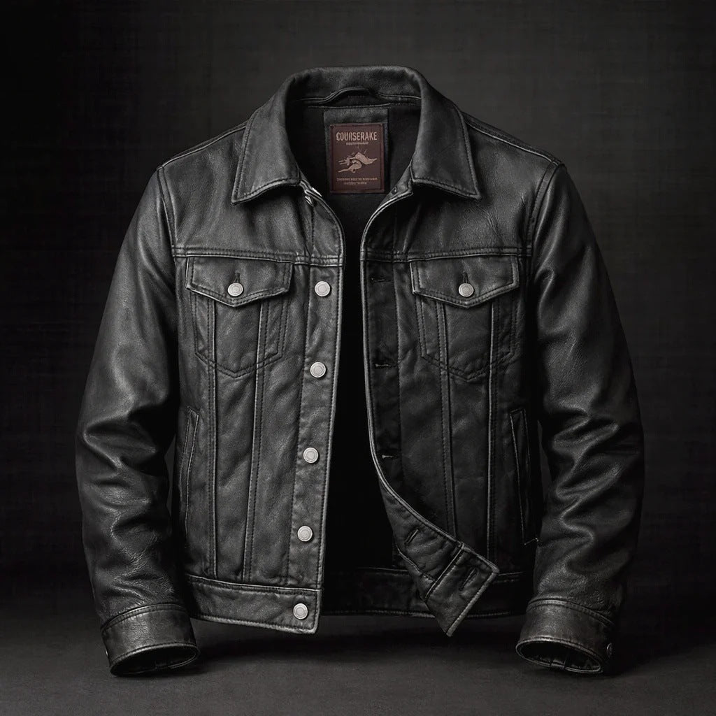 Veste en cuir retro Lapel style américain Vêtements de travail manteau Hommes Veste en cuir