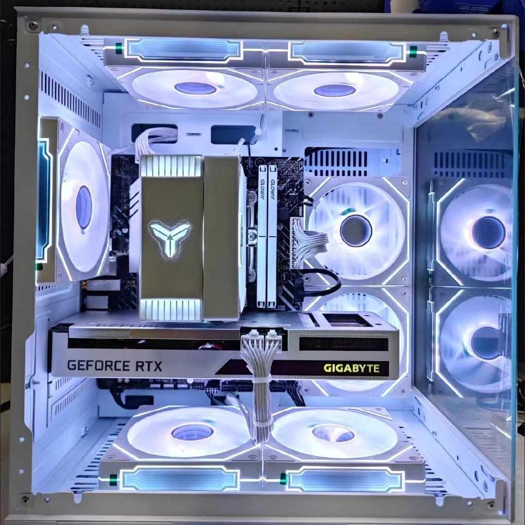 Boîtier informatique verre transparent refroidi par eau blanc