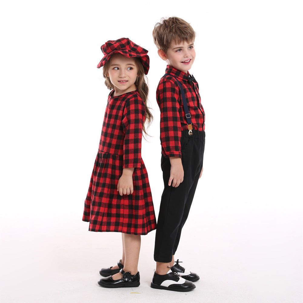 Soeurs de Noël et frères Autumn Plaid Chemise à manches longues Bib deux pièces