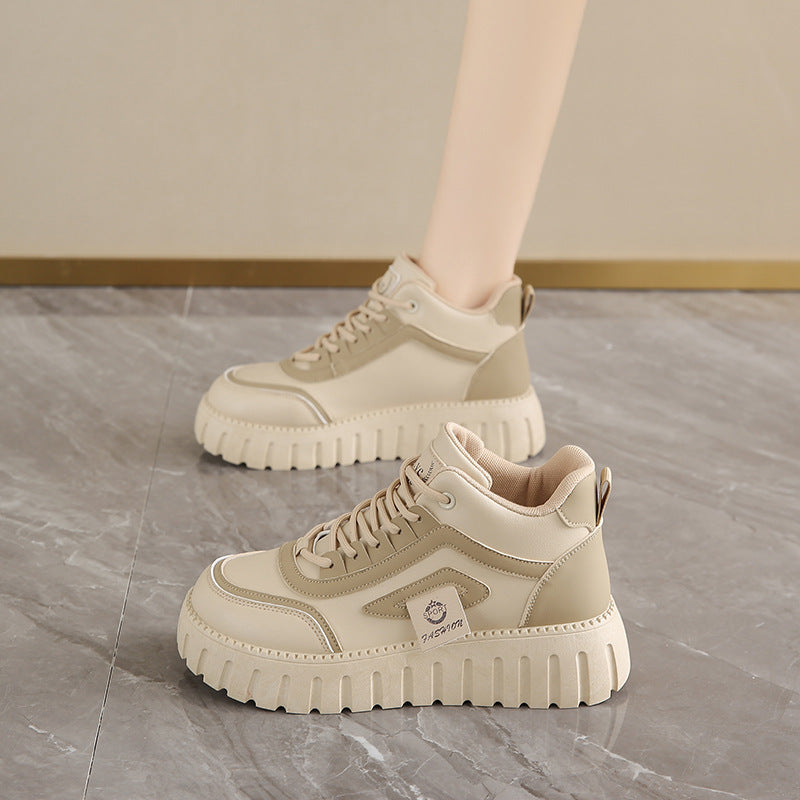Respirant chaussures blanches haut-top pour femmes Versatile Chunky-soled Athletic-casual Style