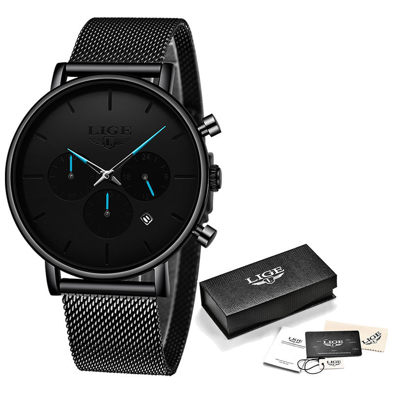Mens Mesh-Strap Multifonctionnel Montre Quartz résistant à l'eau