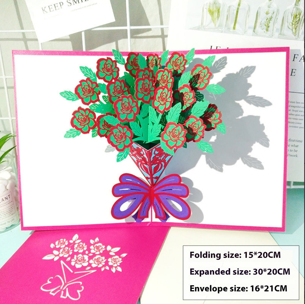 Rose Bouquet Paper Carving Anniversaire Bénédiction Petite Carte de voeux