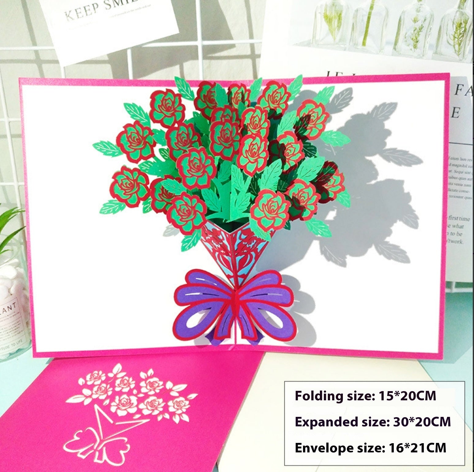 Rose Bouquet Paper Carving Anniversaire Bénédiction Petite Carte de voeux