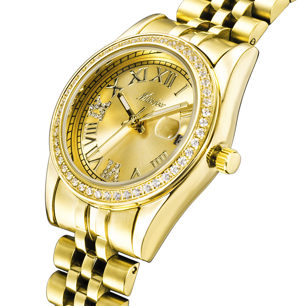 Femmes Élégante Minimaliste Élégante montre en acier inoxydable lumineux avec des Accents Diamant