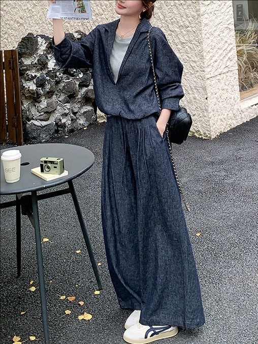 Costume de denim en lin de coton pour femmes