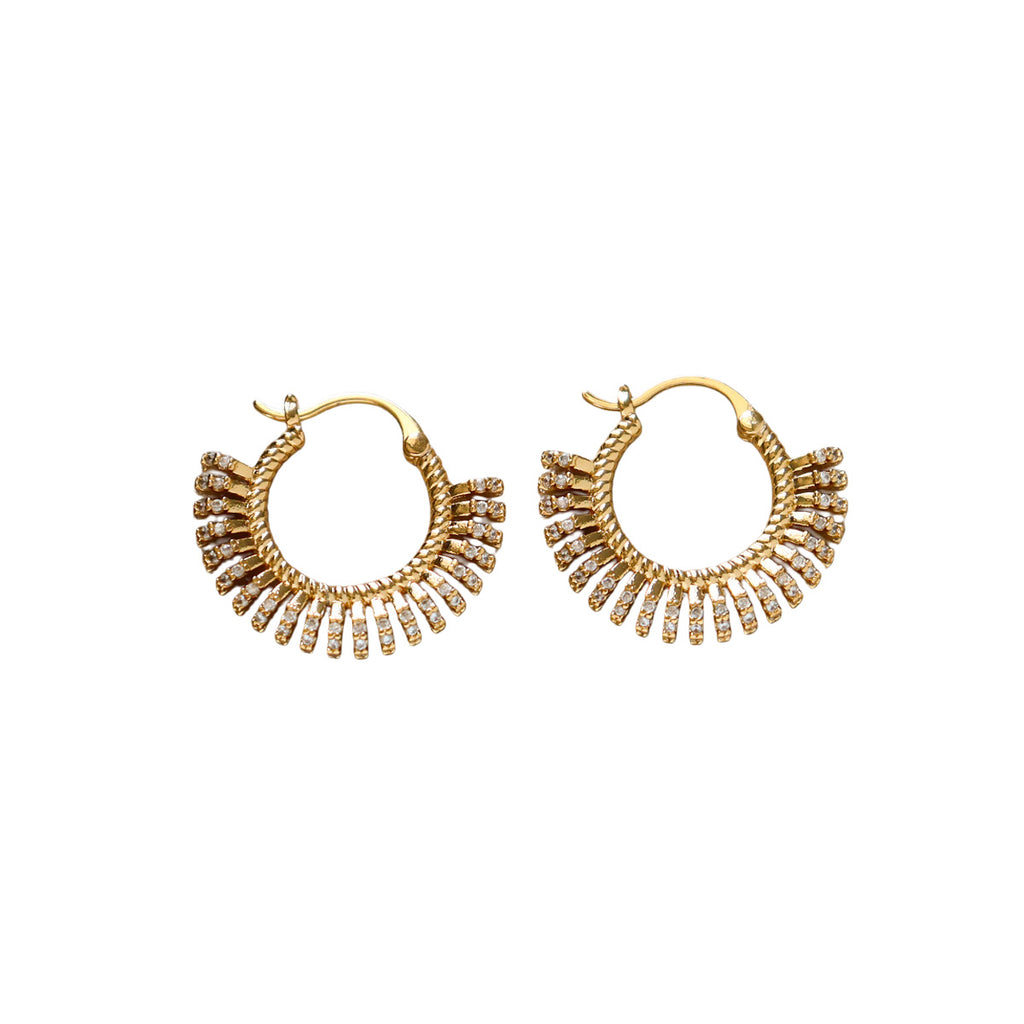 Automne Arrivée Fashionable Delicate Fan-Shaped Or-Plate Zircon Boucles d'oreilles