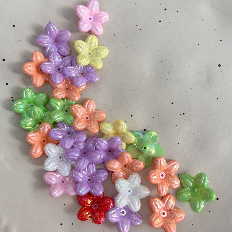Solid AB Iridescent 5-Petal Acrylic Flower Beads