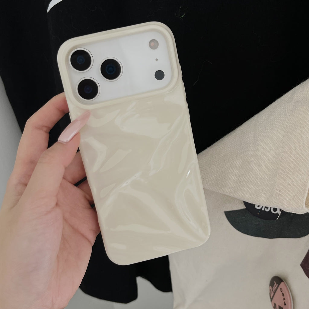 Haute qualité crème blanc plissé cas téléphone modèle