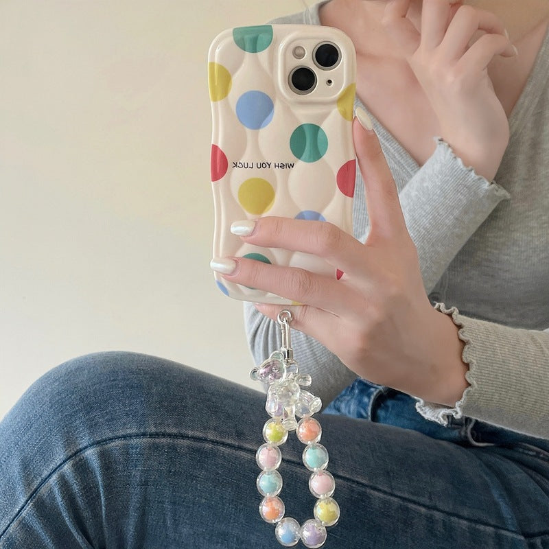 Boîtier de téléphone couleur Polka Dot Chaîne Lanyard