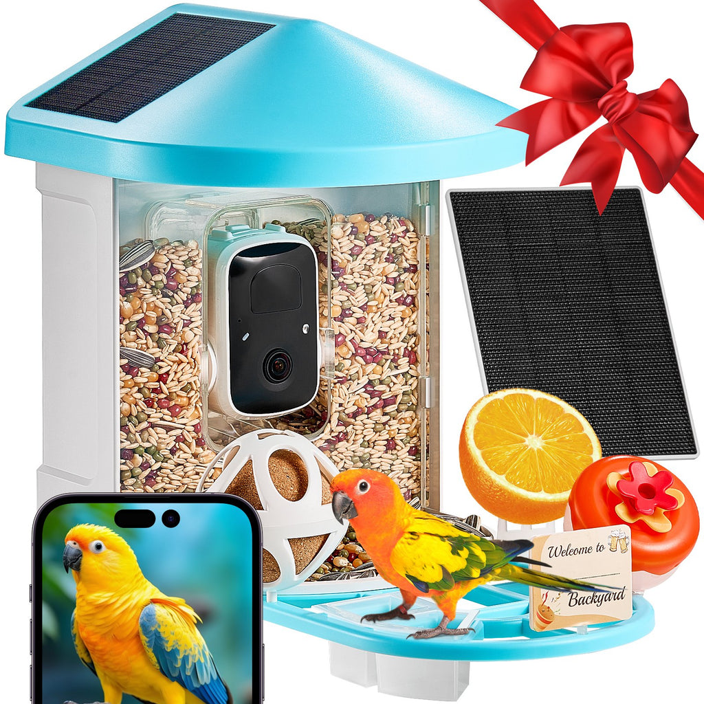 Feeder intelligent avec caméra AI identifier 10000+ Oiseaux Specie Solar-Powered