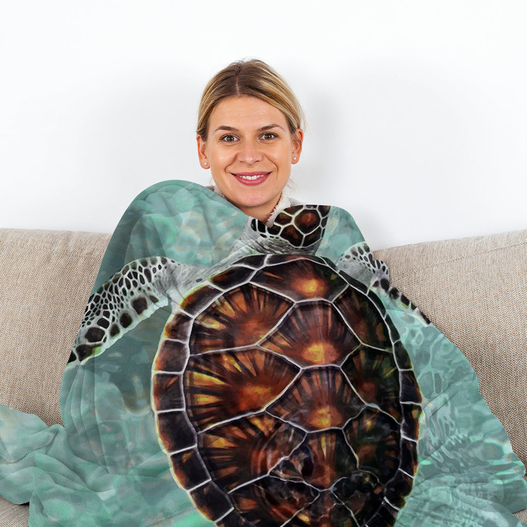 Sea Turtle Throw Beach Blanket Turtle Printed Blankets Soft Flannel Throw