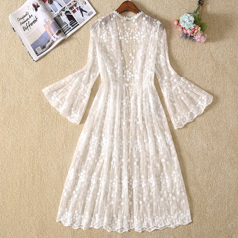 Dentelle Mesh Trois quarts de manches Cardigan Châl