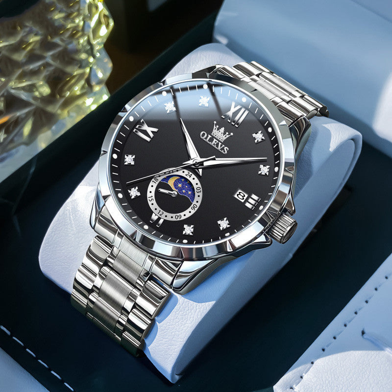 Élégant hommes calendrier incrusté de diamants Quartz montre une montre classique pour le Bu moderne