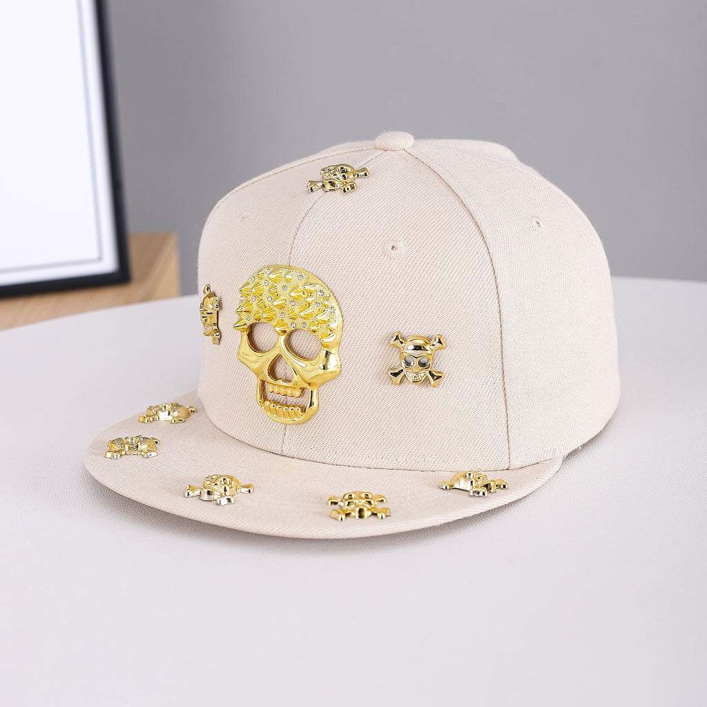 Crâne en métal identique hommes et femmes Rivet Versatile Punk Rock Style Flat-brim Baseball