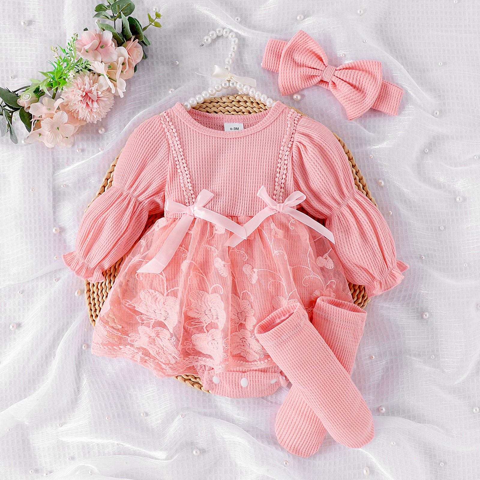 Romper à manches longues rayées de couleur un tulle