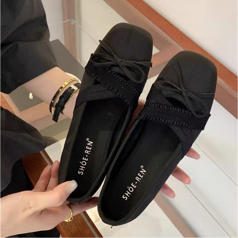 Femmes Vintage Ruffle Frill Trim Cross Band Tiny Ribbon Bow Ballet Flats Matching Casual Da