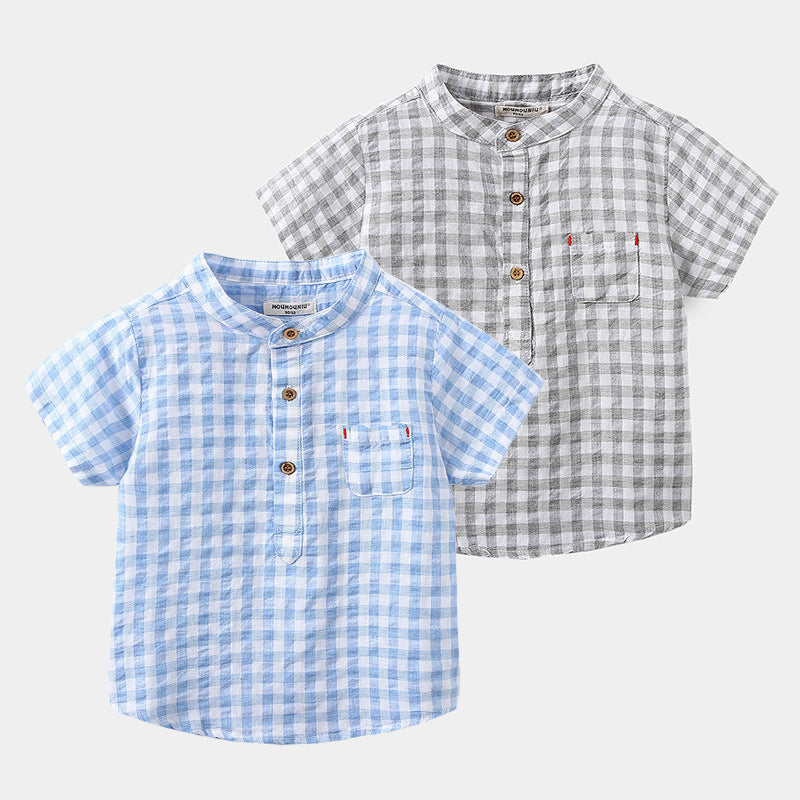 Chemise à manches courtes en coton bleu pour enfants