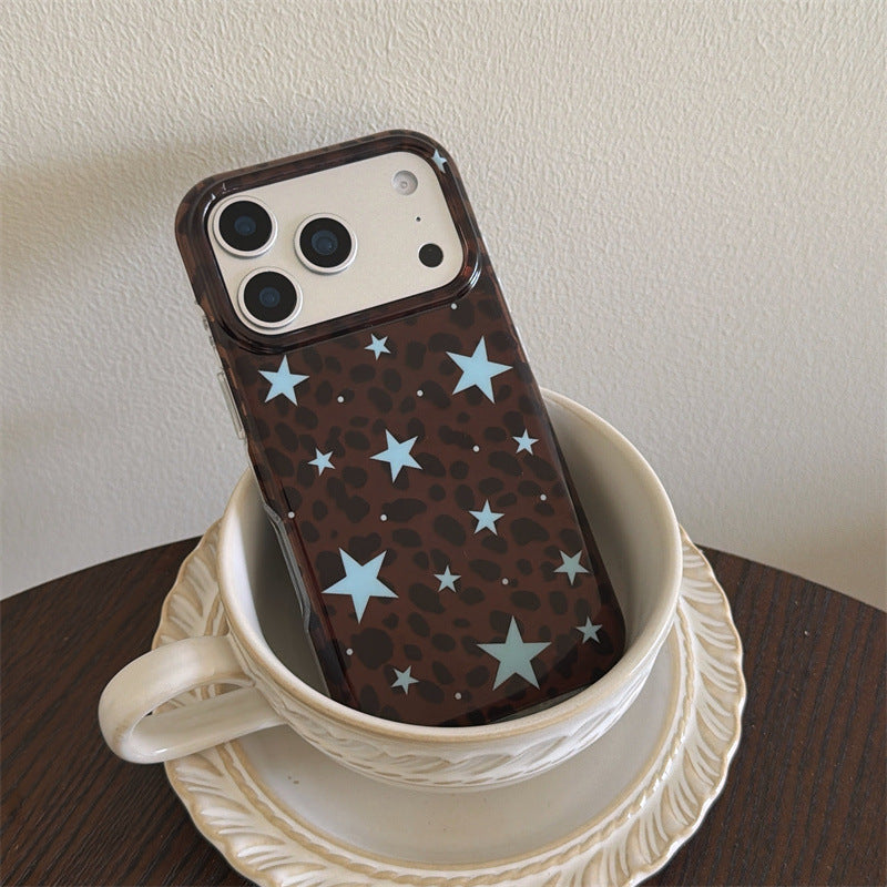 Marron Leopard-print Blue-star Téléphone Case