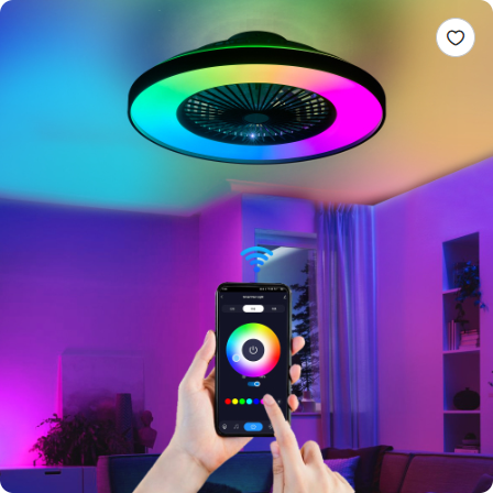 Éventail de plafond noir de 23 pouces avec LED RGB dimmable et changement de couleur