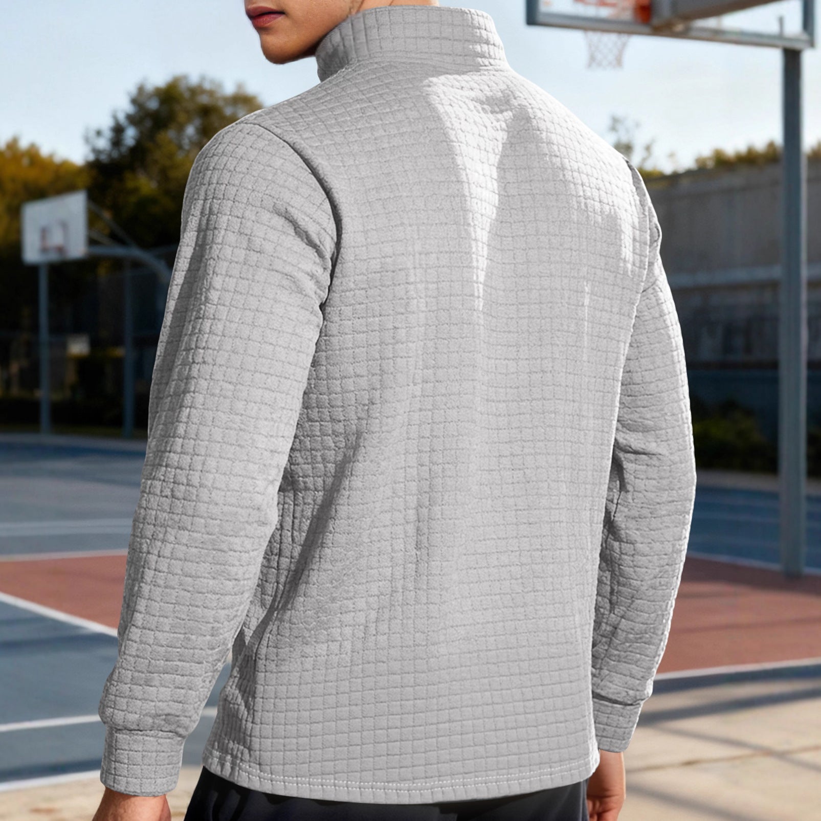 Homme d'affaires casual Loose-fit Jacquard Col d'équipage demi-zip Hoodie avec petite patte carrée