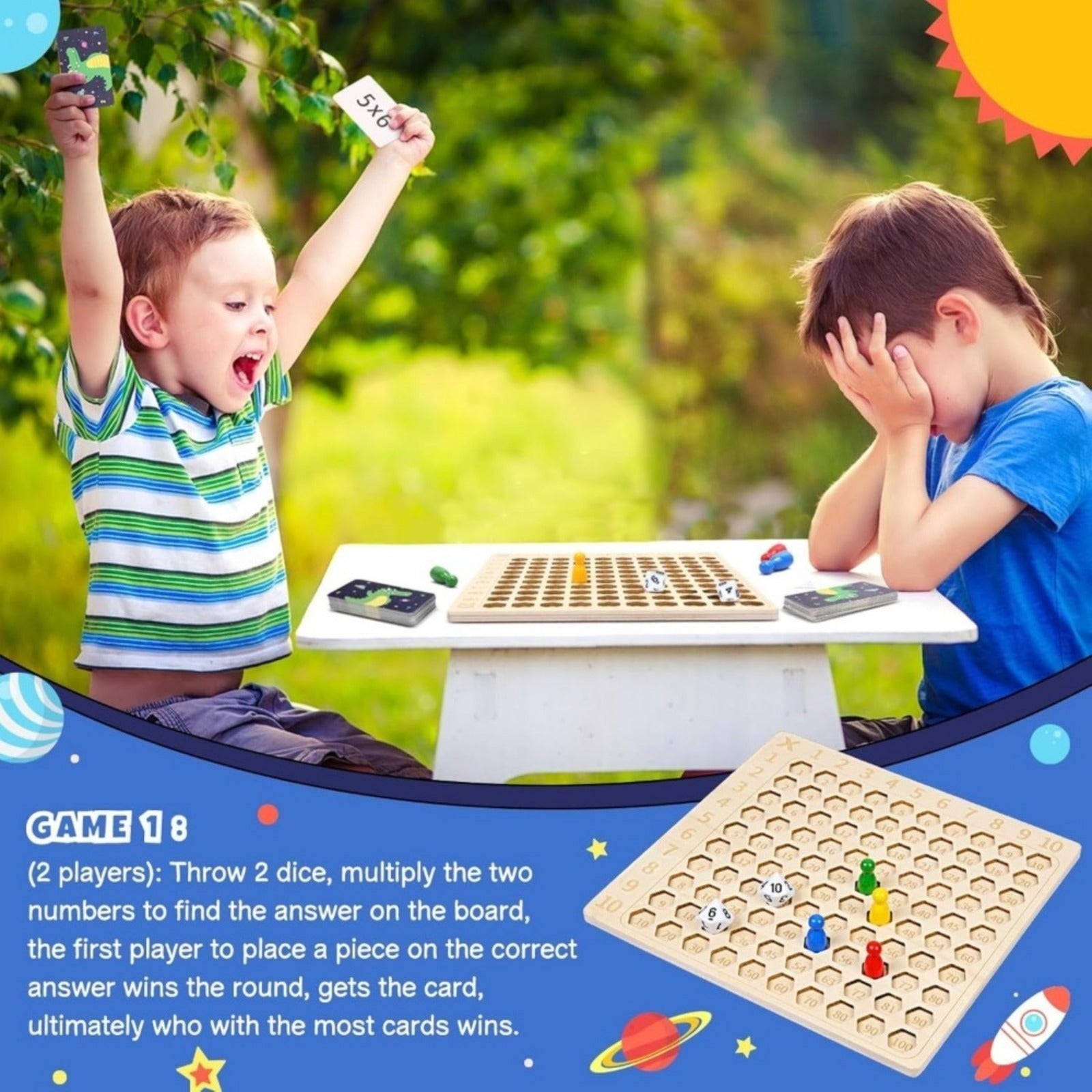 Multiplication du jeu éducatif avec des cartes numériques et des pièces de jeu en bois pour Math Pr