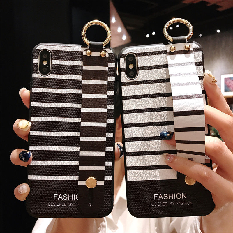 Bracelet bracelet Apple 12 Phone Case Couleur Style ethnique Bandes noires et blanches
