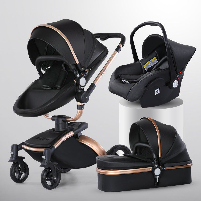 Grand paysage Poussette bébé Rotation à 360 degrés 3-en-1 Panier pliable