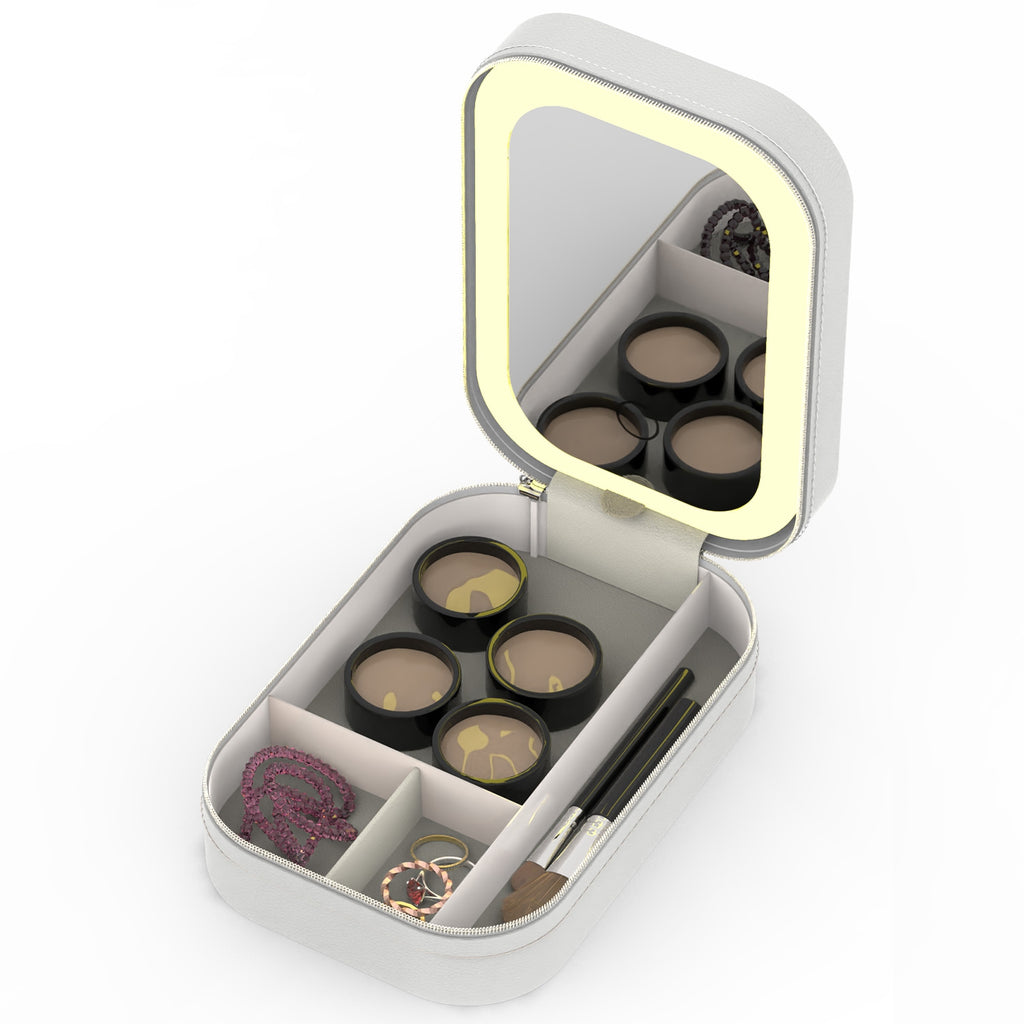 1Pc Portable Sac de maquillage de voyage avec miroir LED Rechargeable miroir de beauté avec 3 couleurs