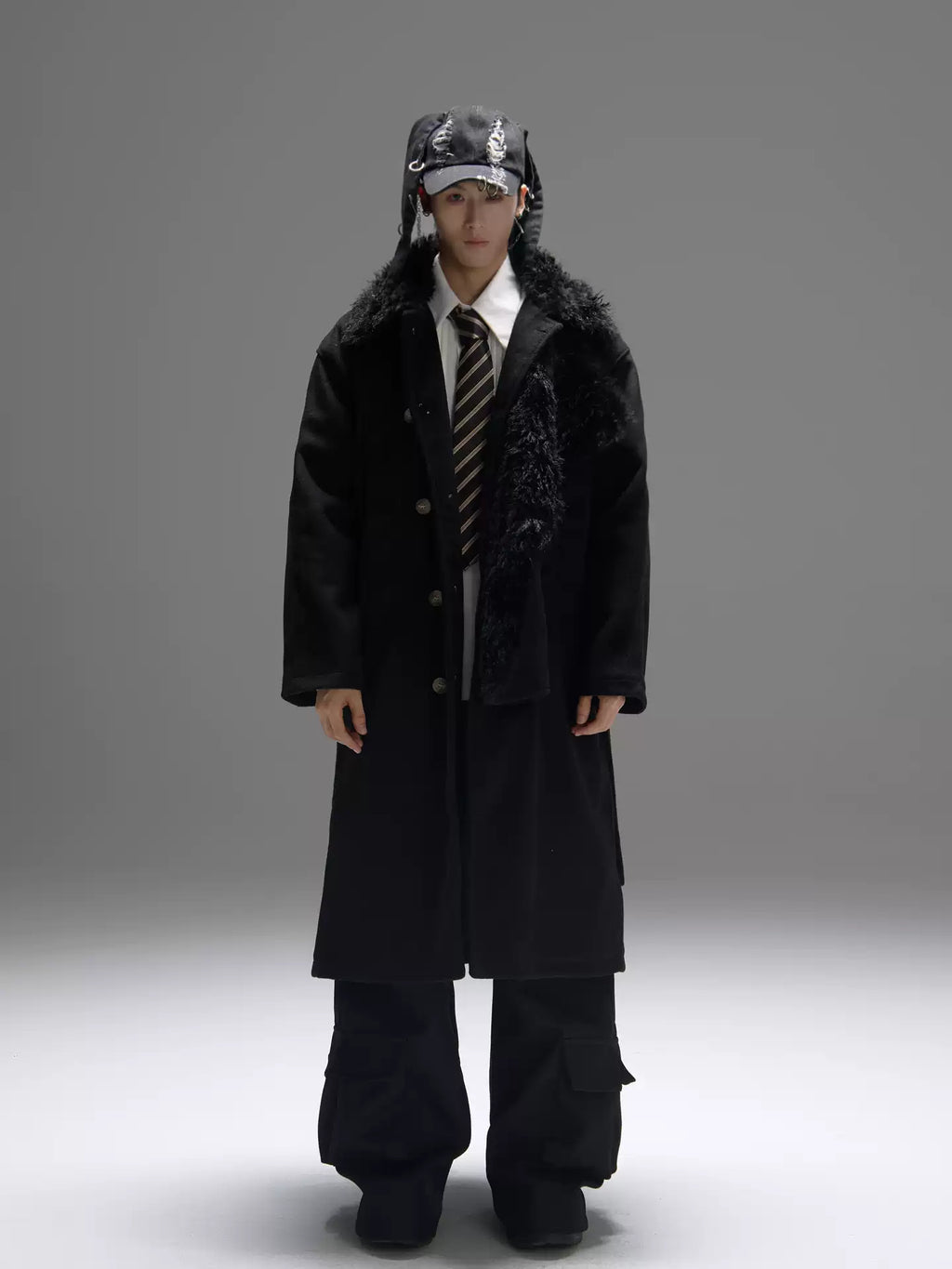 Color-block Design Over-the-knee Trench Coat Silhouette Plus-thick Coton Coat