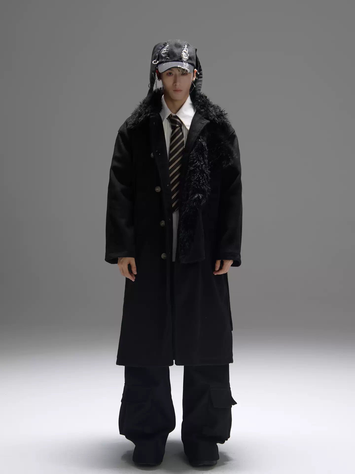 Color-block Design Over-the-knee Trench Coat Silhouette Plus-thick Coton Coat
