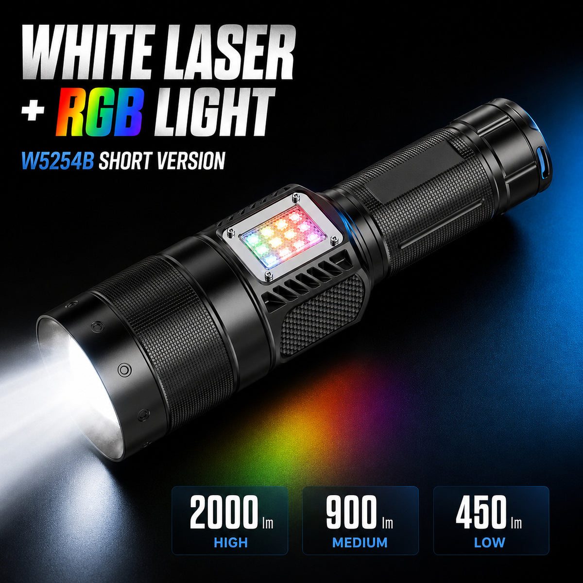 Lampe de poche LED rechargeable laser blanc Zoomable W5254B noir 2000LM Pour C