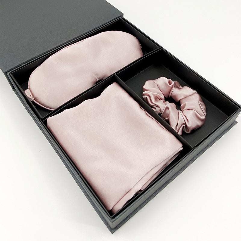 Masque d'oreiller zippé cadeau et ensemble de cravates de cheveux en soie