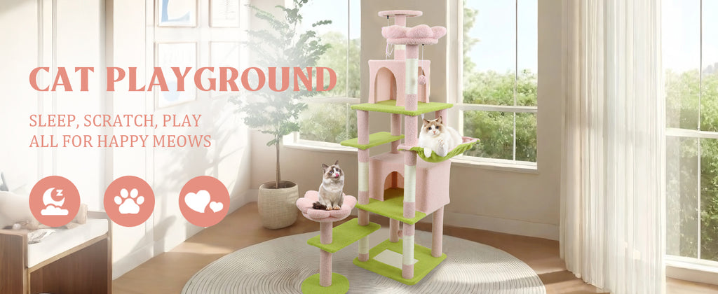 Arbre de fleurs de 71 pouces avec grand condo coussin de fleurs amovible et hamac rose