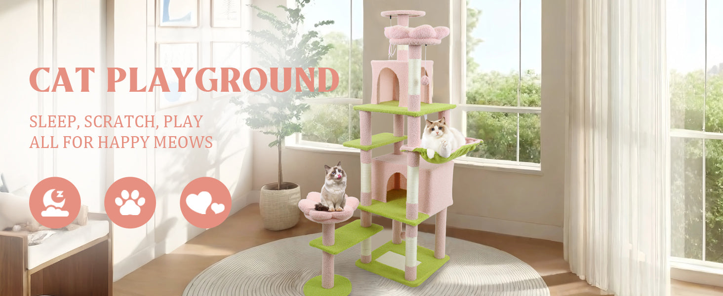 Arbre de fleurs de 71 pouces avec grand condo coussin de fleurs amovible et hamac rose