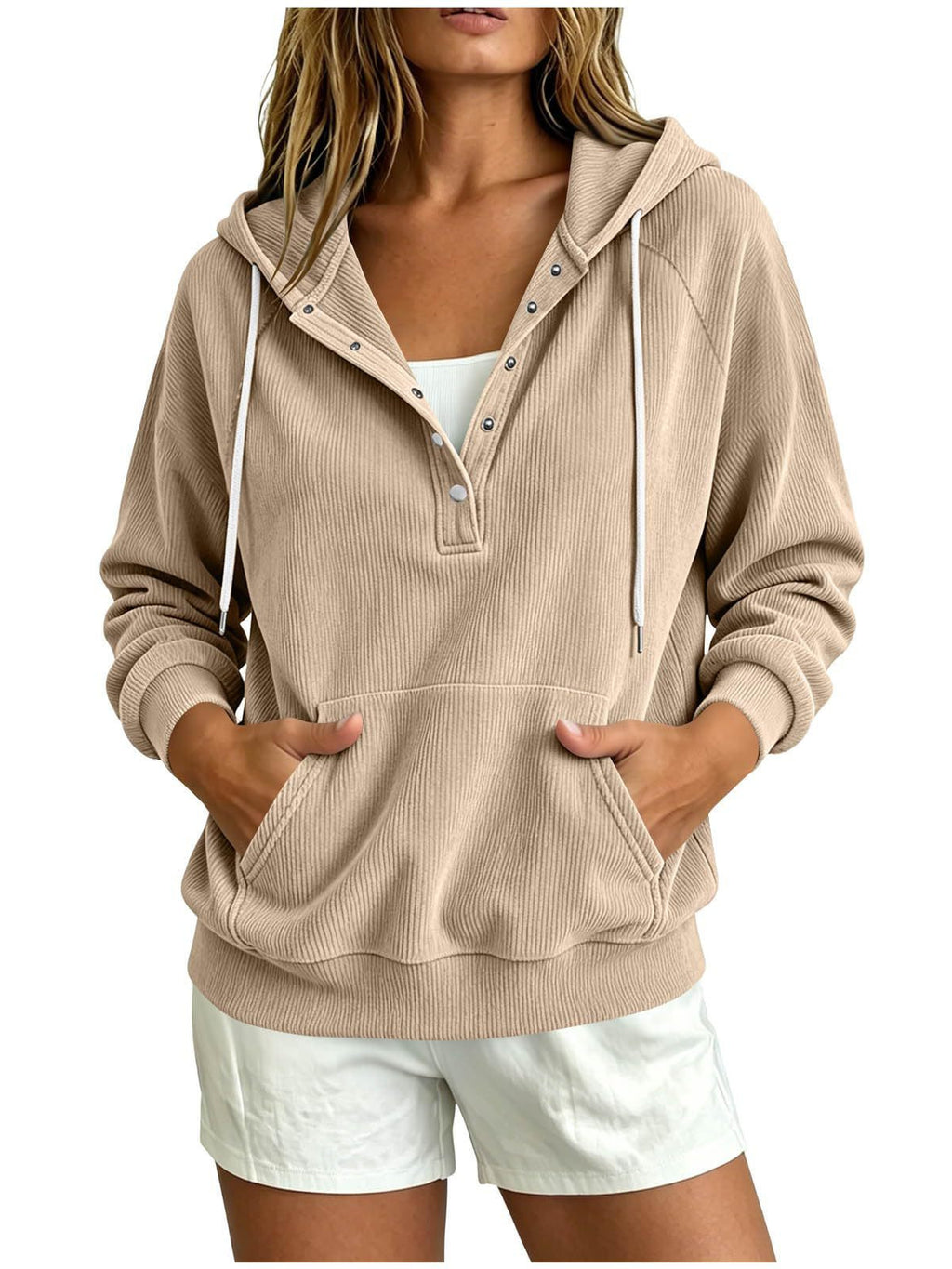 Style d'automne Sweat-shirt à capuche dressy pour femme européenne avec bouton à moitié fermé