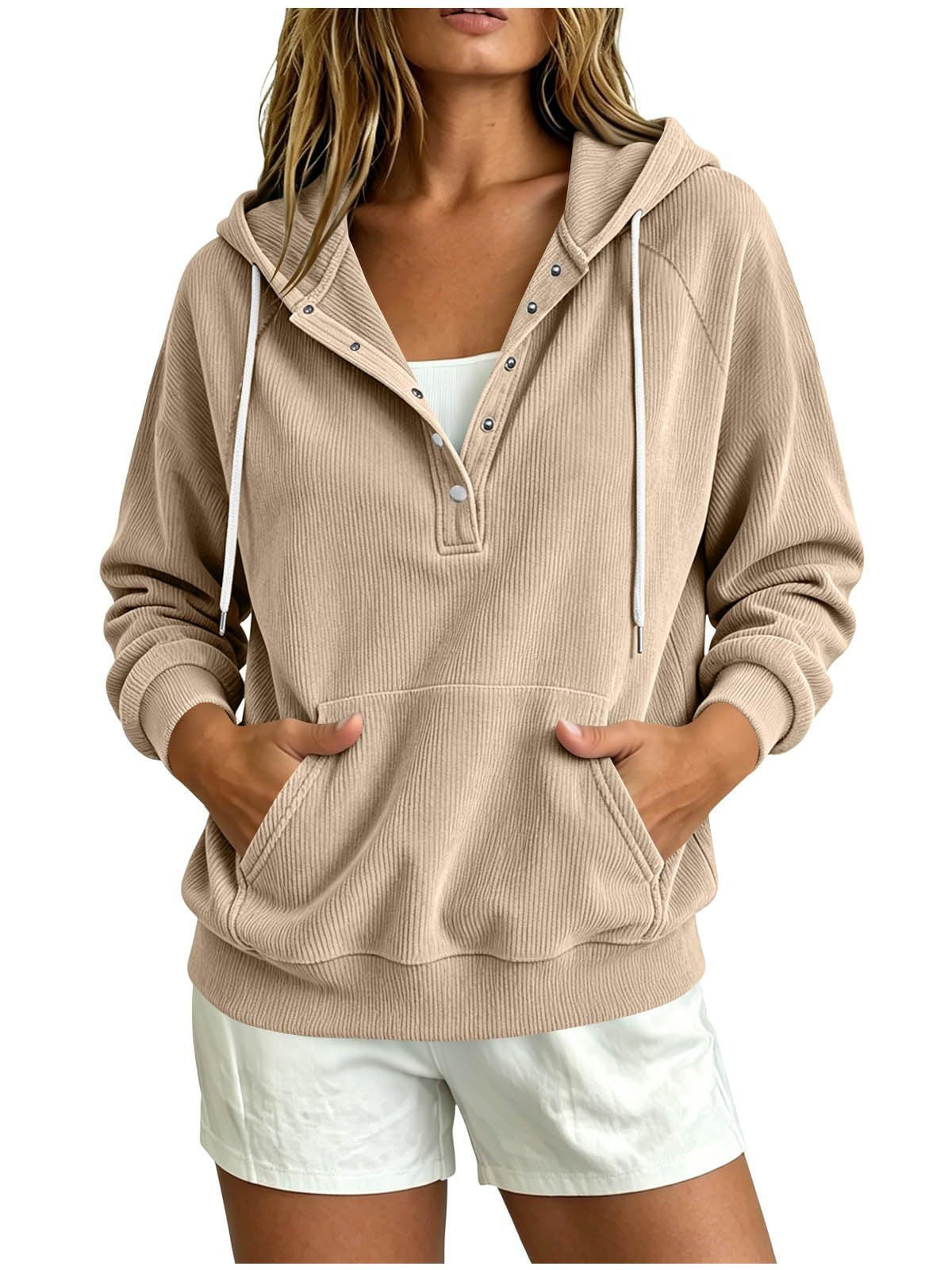 Style d'automne Sweat-shirt à capuche dressy pour femme européenne avec bouton à moitié fermé