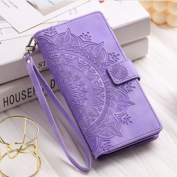 Carte Zipper Sac Téléphone portable En cuir Embossed carte Insert Protection Shell